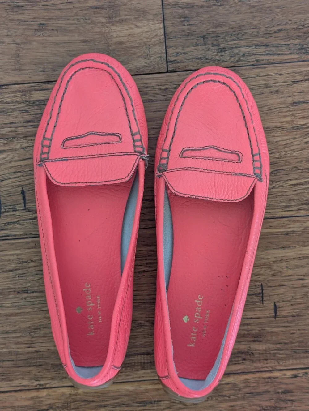 kate spade Coral-Pink Leather Penny Loafers